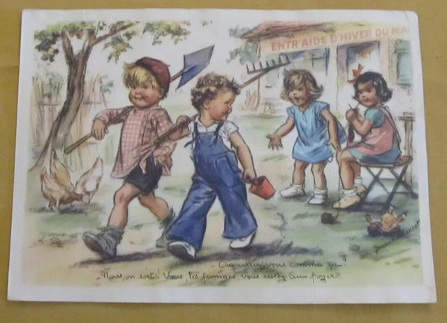 PLUMIER ANCIEN NAPOLÉON III laqué noir illustré d'enfant en voiture à