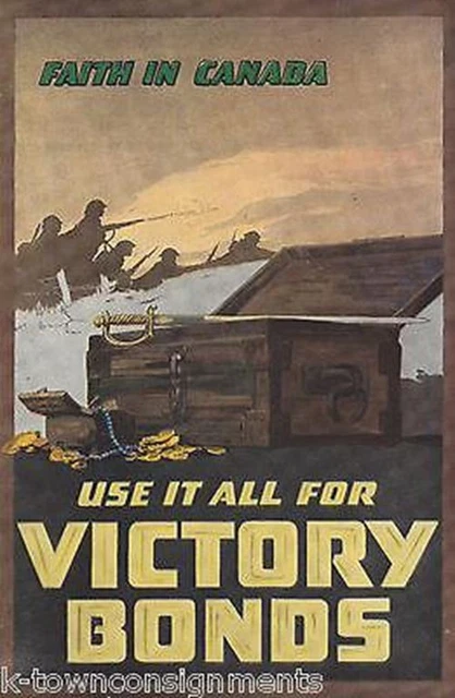 WWI Victory Bonds Faith in Canada Antique War Propaganda Poster Print 1919