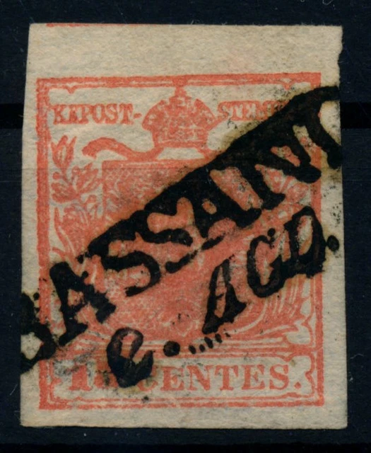 LOMBARDEI-VENETIEN 1850 15C, HP, Type II. Wz! ÜBERFÄRBTER DRUCK! BASSANO. Schön!