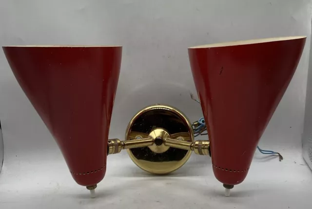 Double Red 1950s Giuseppe Ostuni Italian Designer Articulating Sconce Wall Lamp