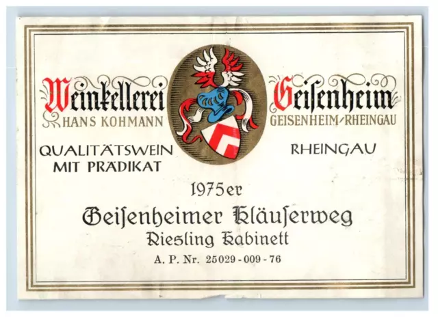 1970's-80's Beifenheimer Klauferweg Riesling German Wine Label Original S42E