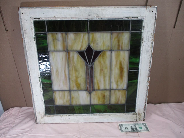 Antique COLORFUL Leaded Stained Slag Glass Tulip Window from CHICAGO ESTATE