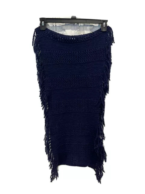 Womens cowl neck Infinity scarf Navy fringe Knitted