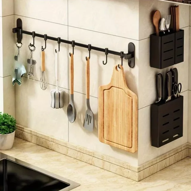 Wall Mounted Movable Row Hook, Kitchen Pot Shovel Spoon Storage Rack