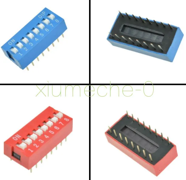 10/50PCS Red/Blue 2.54mm Pitch 8-Bit 8 Positions Ways Slide Type DIP Switch