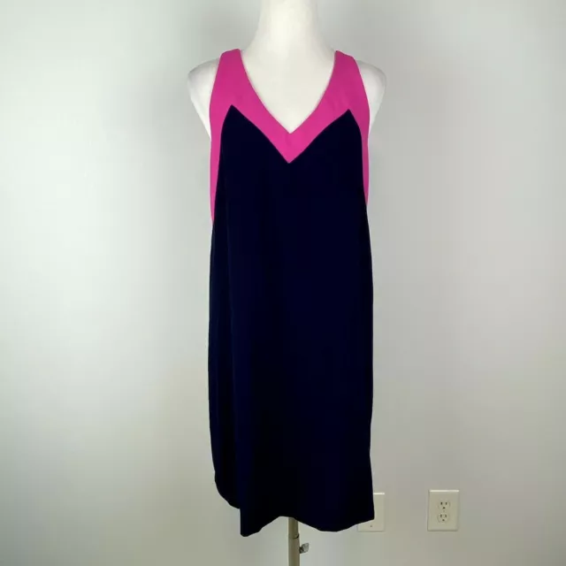 Felicity & Coco Dress Womens Medium Navy Blue Pink Sleeveless Sheath Dress Crepe