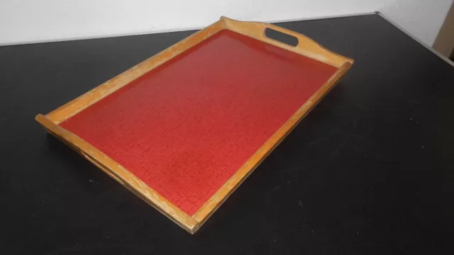 Tablett Holztablett Serviertablett 70 er Jahre Vintage Rot Holz 43,7 x 29,3 cm