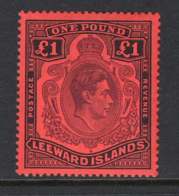 M22693 Leeward Islands 1938 SG114 KGVI: £1 deep purple & black/crimson-red. CW13