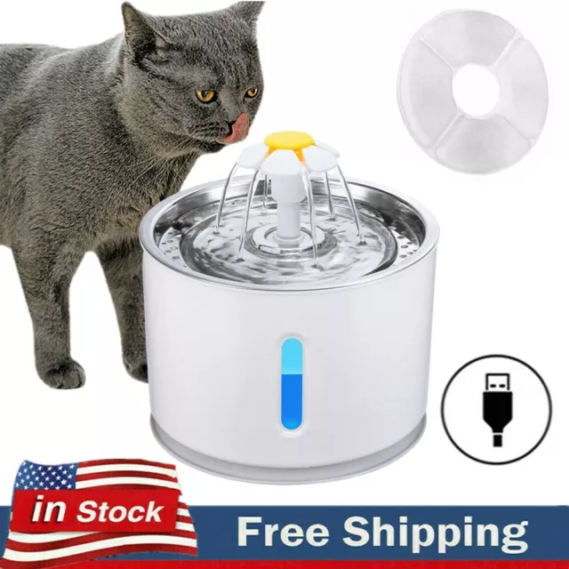 LED Pet Cat Water Fountain Stainless Steel Automatic Drinking Water Dispenser