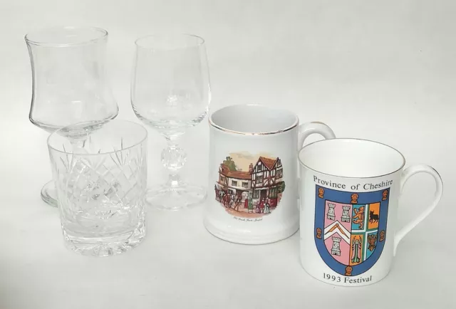 5 x Vintage Masonic Glasses & Mugs Cheshire Prudence Lodge