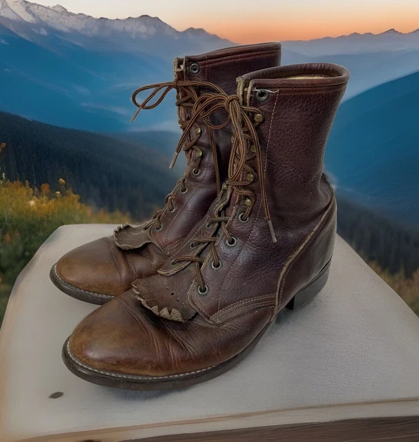 VTG WESTERN LEATHER Lace Up Kiltie Boots Avonite No Sz Tag M 9