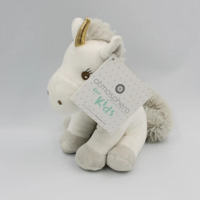 Doudou peluche licorne blanche grise ATMOSPHERA - 27045