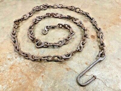 Old Antique Unique Hand Forged 96''Rustic Iron Heavy Chain & Hook, Collectible