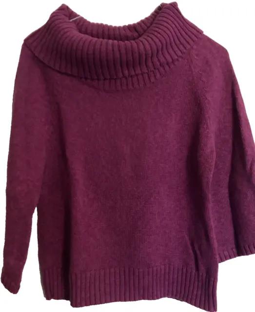 Leo & Nicole Sweater Women's Size Large Knit Cowl Neck Deep Purple