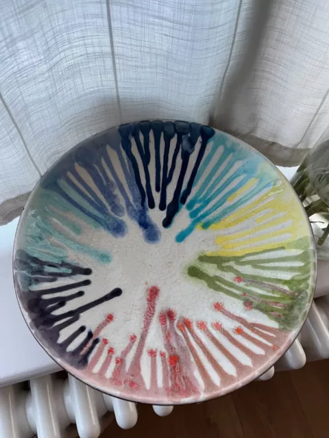 Heals Round Bowl 31cm x 7cm Hand Painted Made in Portugal Crackle Glaze Stunning