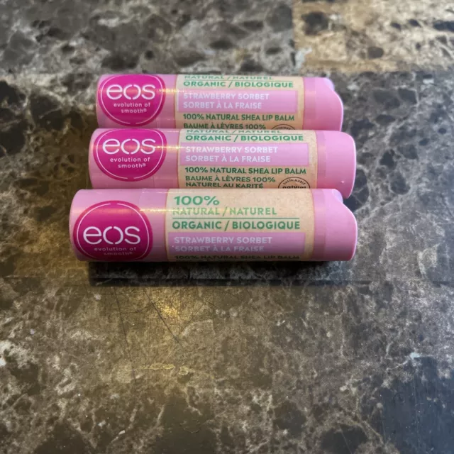 3 EOS Evolution of Smooth Super Soft Shea Lip Balm 0.14 oz STRAWBERRY SORBET New