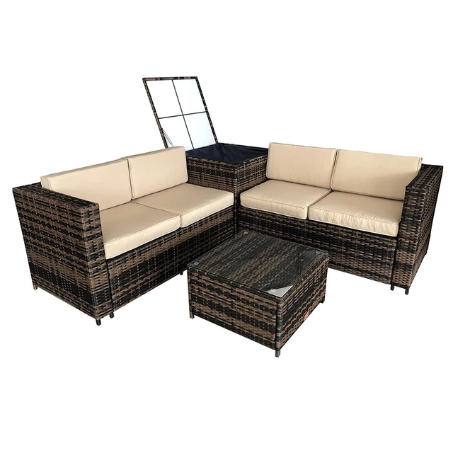 GARTENLOUNGE RATTAN MIT Kissenbox Ecksofa Braun Sitzgarnitur Garten