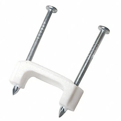 Cable Staple: 1/2 in Size, White, UV-Resistant Plastic Saddle with Nails, 100 PK