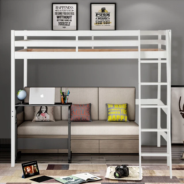 BUNK BED HIGH Sleeper Solid Pine Wood Bed Frame Slats Childrens Kids ...