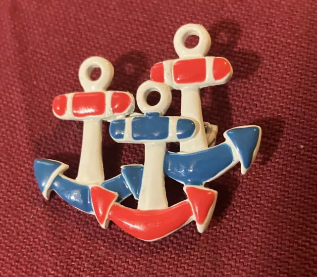 Vintage Red White And Blue Anchor Pin Brooch