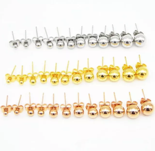 Women Ball Studs Earring Stainless Steel Earrings Lady Ear Dangle 3-8mm 5Pairs