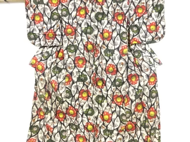 09818# Japanese Kimono / Antique Haori / Meisen / Woven Flower