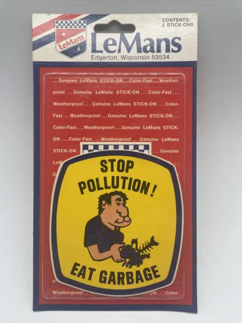 2 - Stop Pollution Eat Garbage NOS Decal Sticker Biker Hot Rat Rod Car 70s 80s
