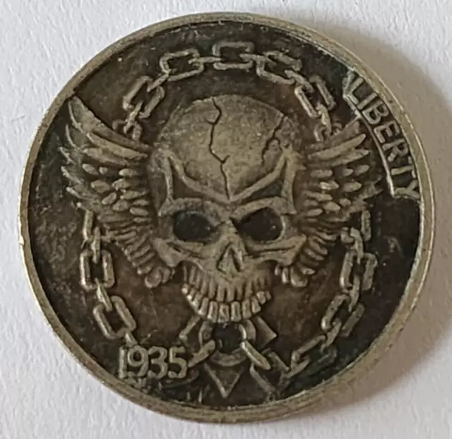 Hobo nickel 1935 Buffalo Nickel skull and chains zombie skeleton Coin