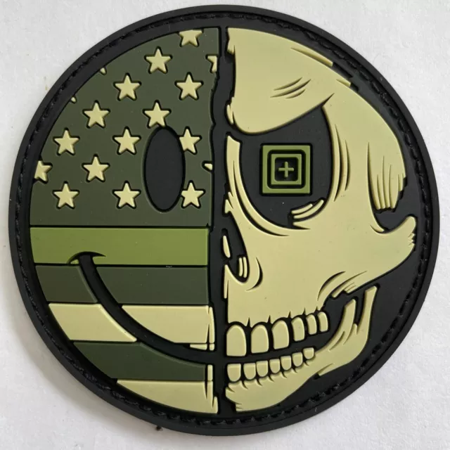 *Brand New* 5.11 Tactical Mr Happy Drab Patch Skull Face Happy Face Flag 🇺🇸