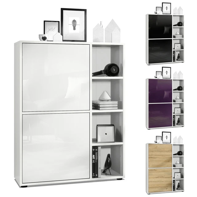 Buffet haut Armoire Cabinet Commode Cuba Blanc mat - haute brillance