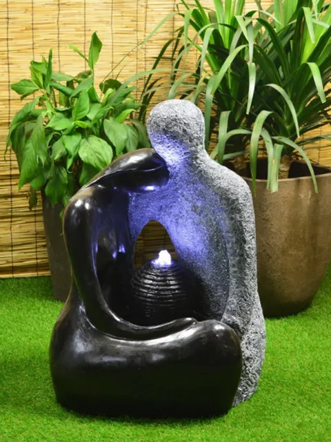 Solar Powered Granite Couple Water feature with Battery Back up LED & charger