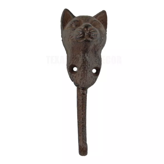 Cat Head Wall Hook Cast Iron Key Towel Coat Leash Hanger Antique Rustic Brown 2