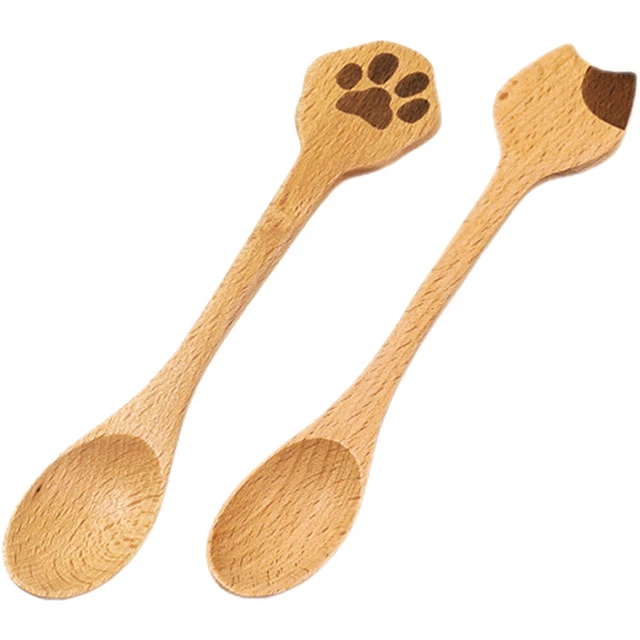 Cuchara de café gato cuchara de helado de bambú juego de cubiertos de madera