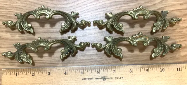 Vintage Ornate French Provincial Drawer Pull 5 1/2" solid brass Handle lot of 4