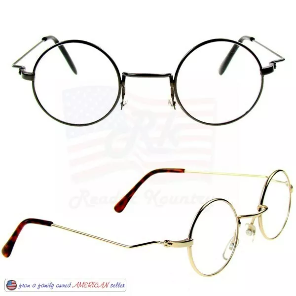 READERS +100 to 400 Lightweight Round SANTA Reading Glasses Metal Frame OLD TYME