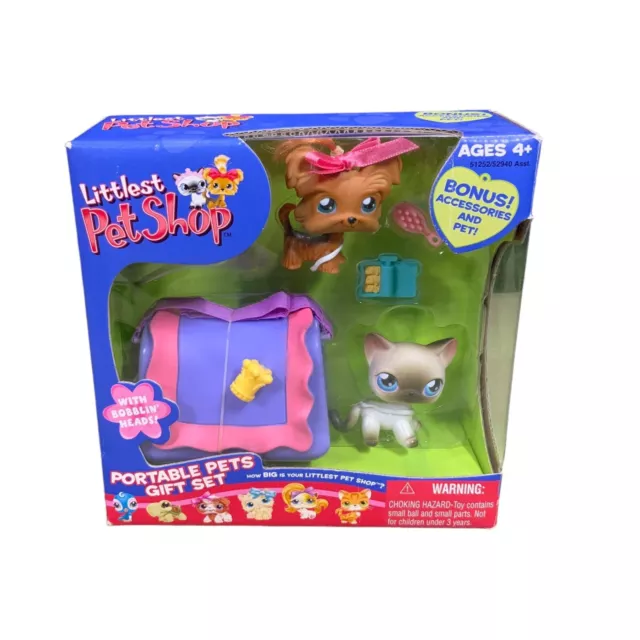 Littlest Pet Shop LPS Portable Gift Set Yorkshire Terrier Siamese Cat Open Box