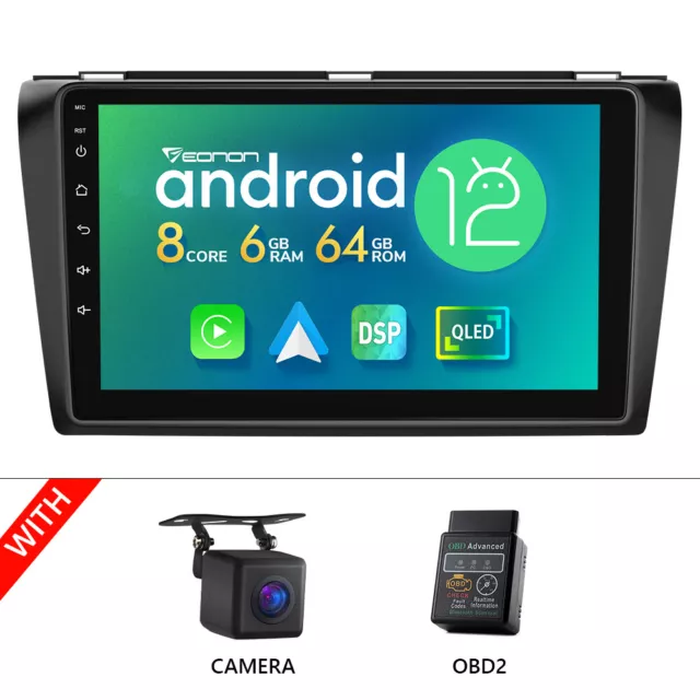 CAM+OBD+8Core CarPlay Android 12 Car Radio GPS DSP WiFi for Mazda 3 BK 2004-2009