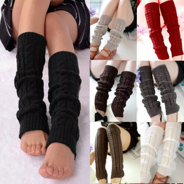 Ladies Winter Warm Leg Warmers Cable Knit Knitted Crochet Long Socks Gift New