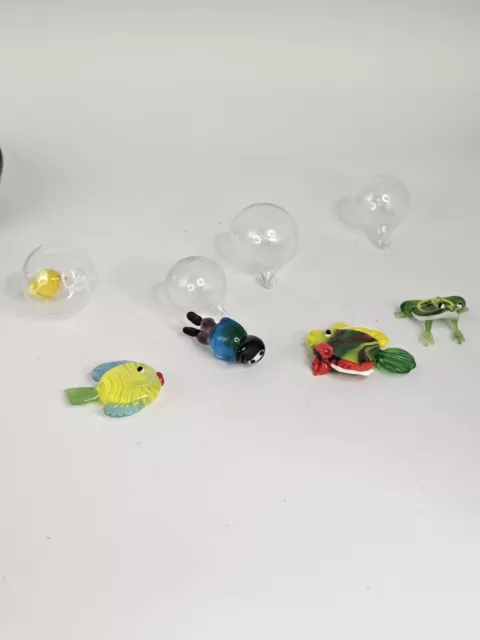 Vintage Lot of 4 Murano Style Blown Art Glass Fish Frog Diver Bubbles Floats