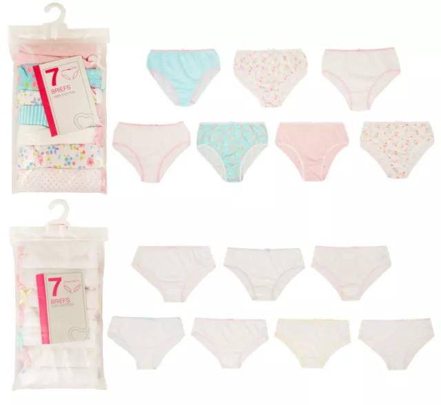 Girls 7 Pack Briefs Knickers Ex Uk Store Cotton Pants 2-14Y Colours/Whites Bnwt