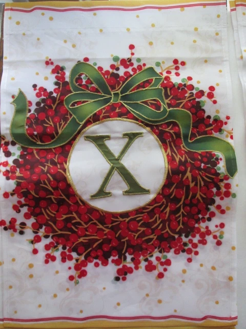 Christmas Flag Monogram X Wreath Initial Letter "X" 12x18 Small Winter New NWOT