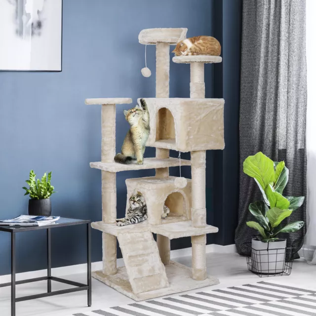 53" Beige Cat tree Tower Cats Scratcher Play House Condo Pet House Fun Safe Use