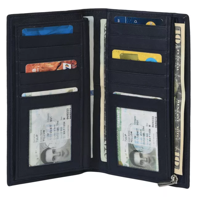 Leatherboss Genuine Leather  Checkbook Credit Card Holder Wallet, Black