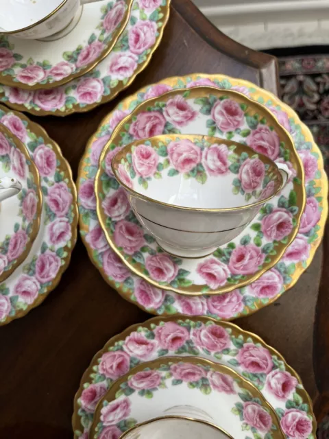 Beautiful Antique Pink Roses Tuscan Fine China Tea set 30 Pieces