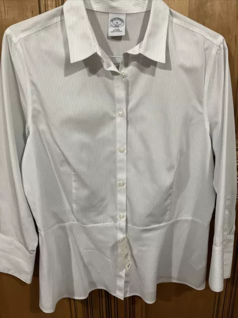 Brooks Brothers Womens 346 White Striped Button Shirt Size 16 Non Iron