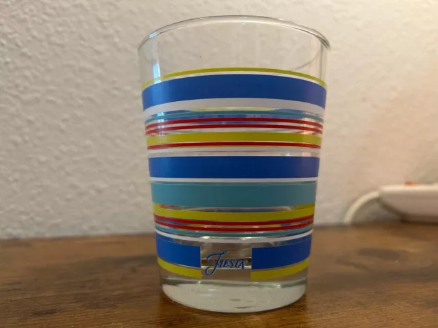 Fiesta Homer Laughlin Double Old Fashioned Glass "Cool Stripes" Pattern EUC