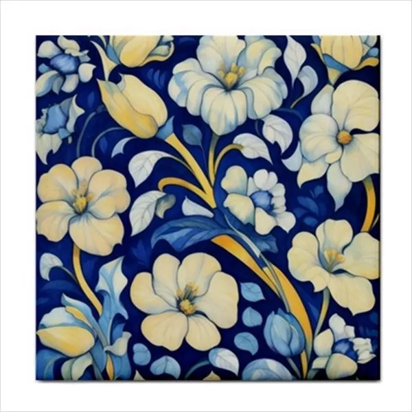 Blue Wildflower Flower Ceramic Craft Tile Backsplash Border Art Nouveau