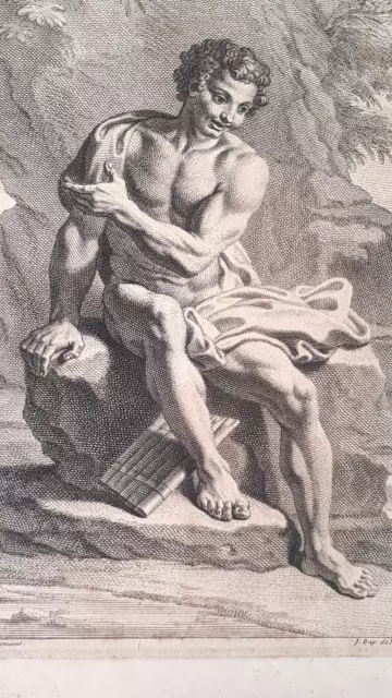 Rare grande gravure XVIIIème dieu Pan estampe Atlas curiosa homme nu masculin