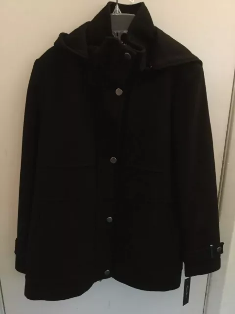 Kenneth Cole Women Seamed Hooded Coat NWT Size L Black price $225 2