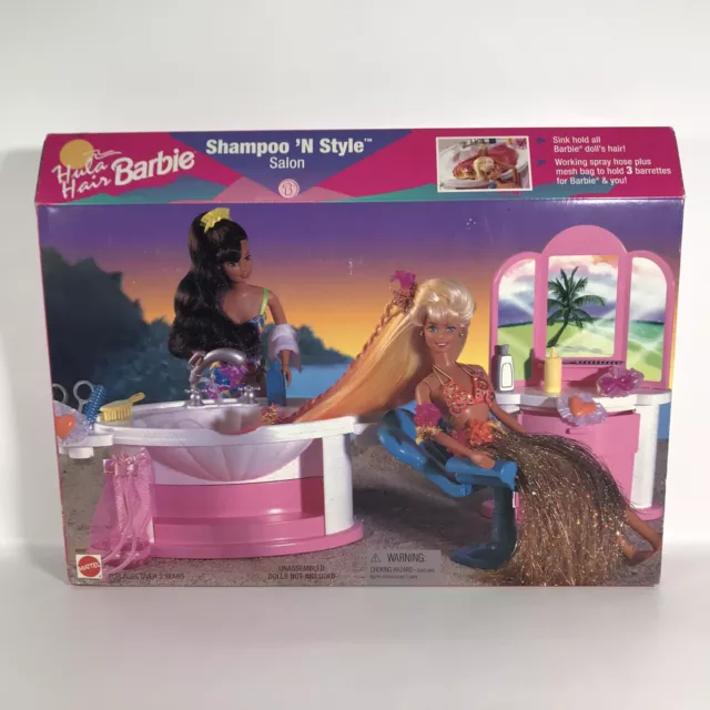 Hula Hair Barbie Shampoo ‘N Style Salon 1996 NEW in Sealed Box Vintage Barrettes